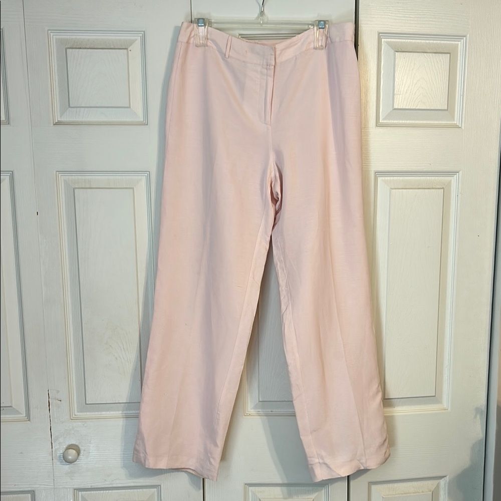 JONES WEAR Size 12 Silk Linen Lined Soft Pink Wide Leg Pants Office Resortwear